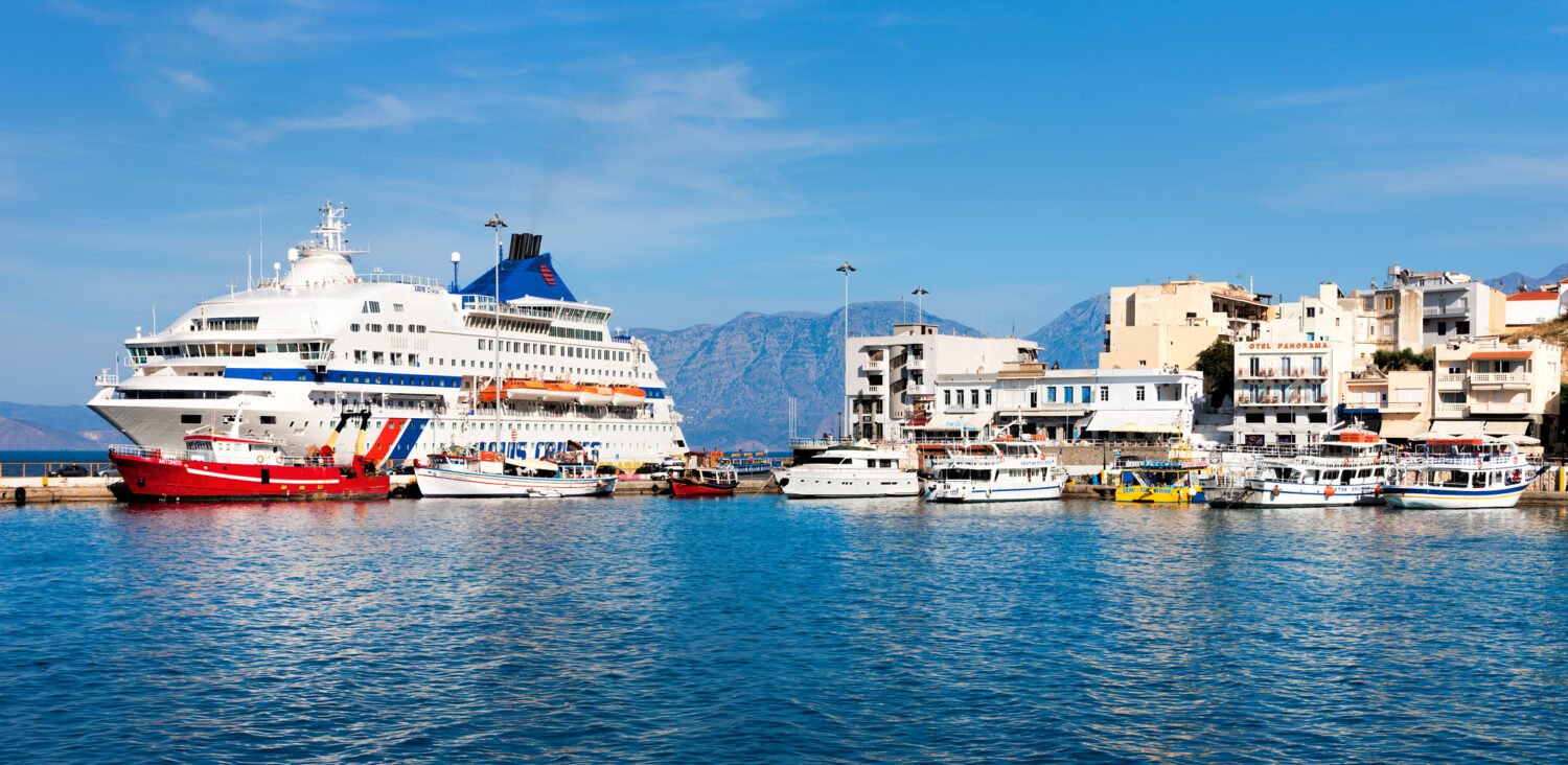 Cruise ship and boats in the port of Agios Nikolaos